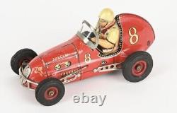 Vintage Tin Toy Car. Friction Midget Racer #8. Sanyo Tomy Yonezawa, 1950s. Japan