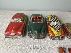 Vintage Tin Toy Car Lot Courtland Wind-Up Friction Battery Japan Mid-Century