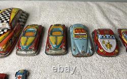 Vintage Tin Toy Car Lot Courtland Wind-Up Friction Battery Japan Mid-Century