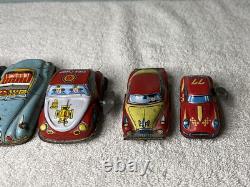 Vintage Tin Toy Car Lot Courtland Wind-Up Friction Battery Japan Mid-Century