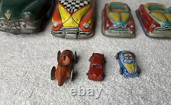 Vintage Tin Toy Car Lot Courtland Wind-Up Friction Battery Japan Mid-Century