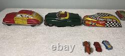 Vintage Tin Toy Car Lot Courtland Wind-Up Friction Battery Japan Mid-Century