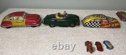 Vintage Tin Toy Car Lot Courtland Wind-Up Friction Battery Japan Mid-Century