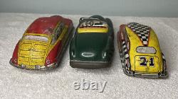 Vintage Tin Toy Car Lot Courtland Wind-Up Friction Battery Japan Mid-Century