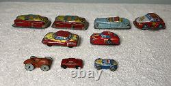 Vintage Tin Toy Car Lot Courtland Wind-Up Friction Battery Japan Mid-Century