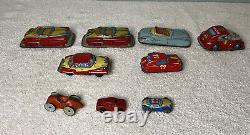 Vintage Tin Toy Car Lot Courtland Wind-Up Friction Battery Japan Mid-Century