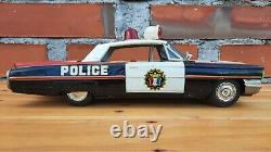 Vintage Tin Toy Ichiko Cadillac Friction Police Car Vehicle Made in Japan