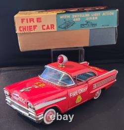 Vintage Tin Toy Oldsmobile Fire Chief Car and Box Friction Japan Nice Example
