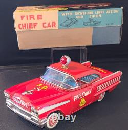 Vintage Tin Toy Oldsmobile Fire Chief Car and Box Friction Japan Nice Example