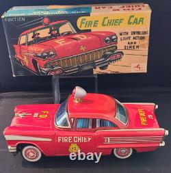 Vintage Tin Toy Oldsmobile Fire Chief Car and Box Friction Japan Nice Example