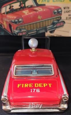 Vintage Tin Toy Oldsmobile Fire Chief Car and Box Friction Japan Nice Example
