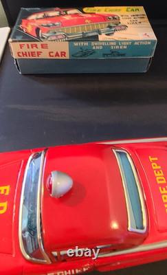 Vintage Tin Toy Oldsmobile Fire Chief Car and Box Friction Japan Nice Example