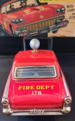 Vintage Tin Toy Oldsmobile Fire Chief Car and Box Friction Japan Nice Example