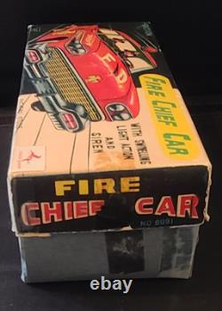 Vintage Tin Toy Oldsmobile Fire Chief Car and Box Friction Japan Nice Example
