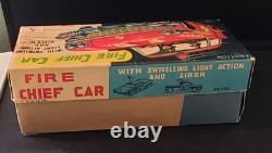 Vintage Tin Toy Oldsmobile Fire Chief Car and Box Friction Japan Nice Example
