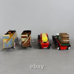 Vintage Tin Toy Vehicle Lot Bus Truck Spring-Loaded Transport Car