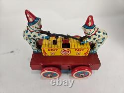 Vintage Tin Wyandotte HOKY POKY Wind-Up Clowns Hand Car- Good Condition Works