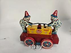 Vintage Tin Wyandotte HOKY POKY Wind-Up Clowns Hand Car- Good Condition Works