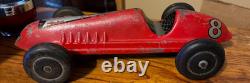Vintage Toy Car Cast Race with Rubber Tire No. 8 Indy Racer 10-1/2 Long
