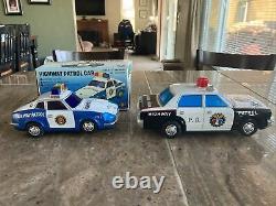 Vintage Trade Mark Modern Toys Tin Litho Battery Operated Highway Patrol Cars