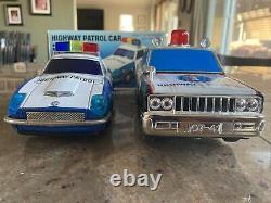 Vintage Trade Mark Modern Toys Tin Litho Battery Operated Highway Patrol Cars