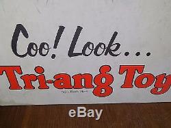 Vintage Tri-ang Pedal car Toy Die Cut Card Advertising Sign c1950s Triang Game