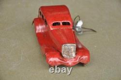 Vintage Unique Fine Red Litho Sedan Car Tin Wind Up Toy, Collectible