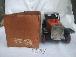 Vintage Unused Winding Tin Plate Toy Motor Car M I Manmaru Toys S T Japan 1950