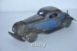 Vintage Wind Up Big Blue Sedan Car Litho Tin Toy, Britain