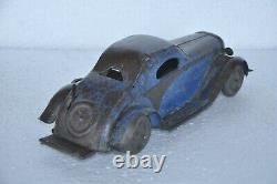 Vintage Wind Up Big Blue Sedan Car Litho Tin Toy, Britain