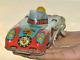 Vintage Wind Up Porsche No. 17 Champion Litho Sports Car Tin Toy