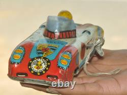 Vintage Wind Up Porsche No. 17 Champion Litho Sports Car Tin Toy