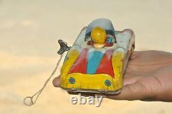 Vintage Wind Up Porsche No. 17 Champion Litho Sports Car Tin Toy