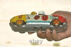 Vintage Wind Up Porsche No. 17 Champion Litho Sports Car Tin Toy