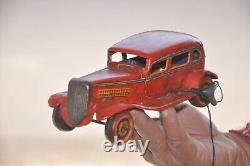 Vintage Wind Up Red Fine Litho Car Tin Toy, Japan