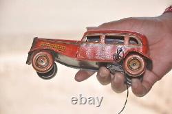 Vintage Wind Up Red Fine Litho Car Tin Toy, Japan