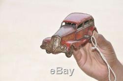 Vintage Wind Up T. T Trademark Red Litho Sedan Car Tin Toy, Japan