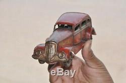 Vintage Wind Up T. T Trademark Red Litho Sedan Car Tin Toy, Japan