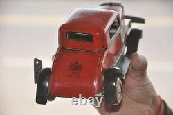 Vintage Wind Up'The Chad Valley' Fine Red Litho Car Tin Toy, England