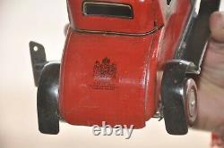 Vintage Wind Up'The Chad Valley' Fine Red Litho Car Tin Toy, England