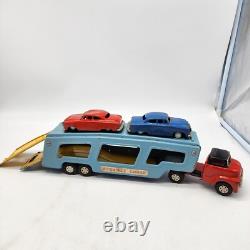 Vintage Y4935 Tin Toy Car Carrier With 2 Cars Made In Japan Read Description