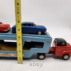 Vintage Y4935 Tin Toy Car Carrier With 2 Cars Made In Japan Read Description