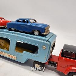 Vintage Y4935 Tin Toy Car Carrier With 2 Cars Made In Japan Read Description