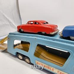 Vintage Y4935 Tin Toy Car Carrier With 2 Cars Made In Japan Read Description