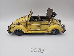 Vintage Yellow Volkswagen Beetle Tin Toy Vw Convertible Car Automobile