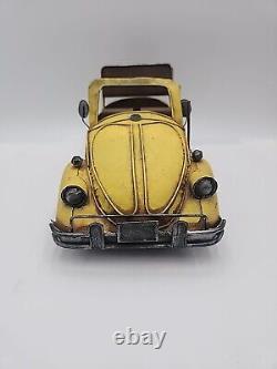 Vintage Yellow Volkswagen Beetle Tin Toy Vw Convertible Car Automobile