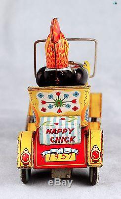Vintage Yonezawa Japan 1957 Tin Toy Happy Chick Friction Powered Car