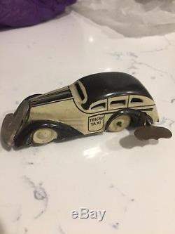 Vintage antique 1930s MARX Tricky Taxi tin toy car DECO wind up has KEY WORKING