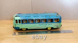 Vintage bus car litho tin toys. Vacation bus Japan tin friction. SAN Japan 60's