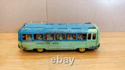 Vintage bus car litho tin toys. Vacation bus Japan tin friction. SAN Japan 60's
